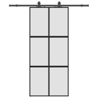 Schuifdeur met beslagset 90x205 cm gehard glas zwart - thumbnail