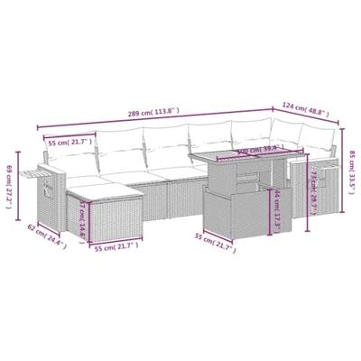 8-delige Loungeset met kussens poly rattan beige