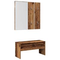 Halmeubelset bewerkt hout oud houtkleurig - thumbnail