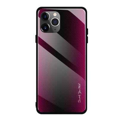 Voor iPhone 11 koolstofvezel textuur gradiënt kleur glas geval (magenta)