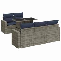 6-delige Loungeset met kussens poly rattan acacia grijs - thumbnail
