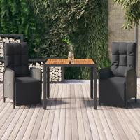 3-delige Tuinset met kussens poly rattan zwart - thumbnail