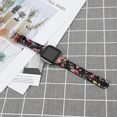 Fitbit Versa 1 / 2 & Lite leren bandje - Bloemenprint roze - thumbnail