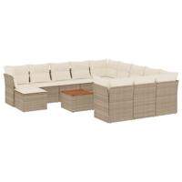 13-delige Loungeset met kussens poly rattan beige - thumbnail