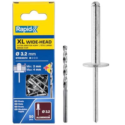 Rapid XL blindklinknagels Ø3,2 x 8 mm, 50 stuks + boor - 5000659 - 5000659 Rapid XL blindklinknagels Ø3,2 x 8 mm, 50 stuks + boor - 5000659 - 5000659