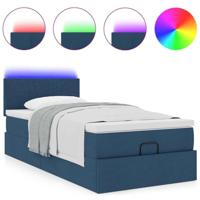 Ottoman bed met matras en LED's 80x200cm stof blauw - thumbnail