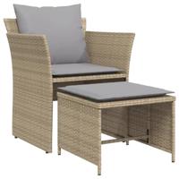 Tuinstoel met voetenbank poly rattan beige - thumbnail