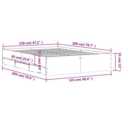 Bedframe met lades bewerkt hout bruin eikenkleur 135x190 cm
