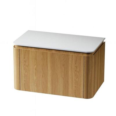 Saniclass Terra Badmeubelset - 80cm - 2 lades - afgeronde hoeken - topblad solid surface - sandwood (licht eiken) SW1174097 / SW1174119