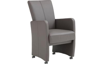 Goossens Excellent Eetkamerstoel Riva bruin leer met armleuning en met wielen, stijlvol landelijk