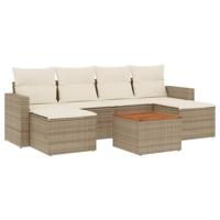 7-delige Loungeset met kussens poly rattan beige - thumbnail