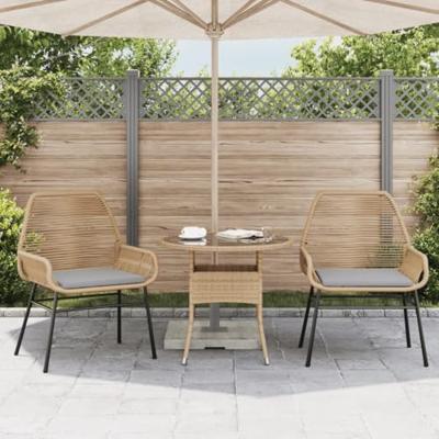 Tuinstoelen 2 st met kussens poly rattan bruin - thumbnail