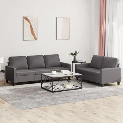 3-delige Loungeset met kussens kunstleer grijs - thumbnail