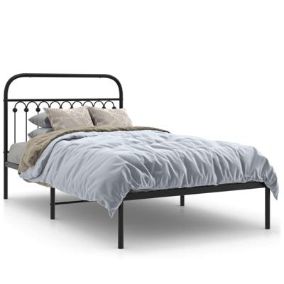 Bedframe met hoofdbord metaal zwart 107x203 cm