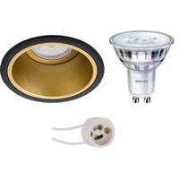 Philips - Led Spot Set - Sceneswitch 827 36d - Pragmi Minko Pro - Gu10 Fitting - Dimbaar - Inbouw Rond - Mat Zwart/goud - thumbnail