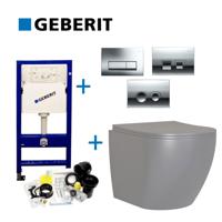 Geberit UP100 Toiletset Compleet | Inbouwreservoir | Grijs Mudo Randloos | Drukplaat Design - thumbnail