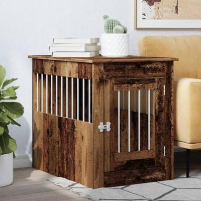 Hondenbench 55x80x68 cm bewerkt hout oud houtkleurig