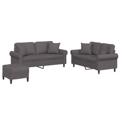 3-delige Loungeset met kussens kunstleer grijs