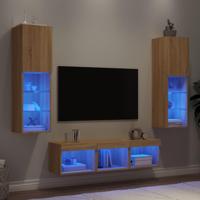 5-delige Tv-wandmeubelset met LED bewerkt hout sonoma eiken - thumbnail