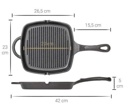 Blackwell Pannenset Gietijzer - Koekenpan ø 25 cm & Grillpan 23 x 23 cm - zonder anti-aanbaklaag 2-Delig