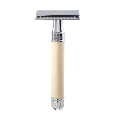 Edwin Jagger Razors Double Edge Safety Lined Rubber Coated Handle Ivory Chrome Ref.DE87RC14BL 1Stuks Edwin Jagger Razors Double Edge Safety Lined Rubber Coated Handle Ivory Chrome Ref.DE87RC14BL 1Stuks