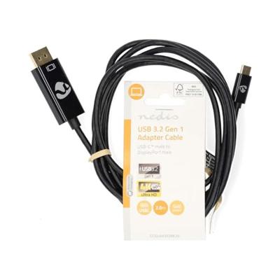 Nedis USB-C™ Adapter | USB 3.2 Gen 1 | USB-C™ Male | DisplayPort Male | 4K@60Hz | 2.00 m | Rond | Verguld | PVC | Zwart | Label - CCGL64352BK20