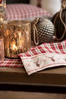 Clayre & Eef Tafelloper 50x140 cm Rood Beige Katoen Rechthoek Ruit - thumbnail