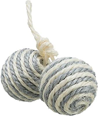 TRIXIE 2 BALLEN AAN KOORD SISAL ASSORTI 4,5X4,5X4,5 CM 4 ST