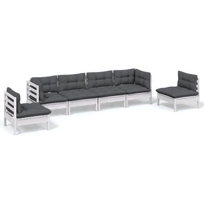 6-delige Loungeset met kussens massief grenenhout - thumbnail