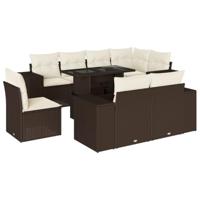 9-delige Loungeset met kussens poly rattan bruin - thumbnail