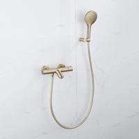 Fortifura Calvi Thermostatische badkraan met ronde handdouche, handdouchehouder en gladde doucheslang Geborsteld Messing PVD (Goud) SW799449/SW720567/SW720226/SW728177 - thumbnail
