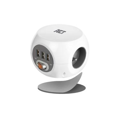 ACT Vierkante stekkerdoos (PDU) met 3 sockets type E, 3 USB-A poorten, 1,5m, wit