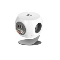 ACT Vierkante stekkerdoos (PDU) met 3 sockets type E, 3 USB-A poorten, 1,5m, wit - thumbnail