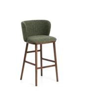 Kave Home Ciselia barkruk H75 dik chenille Groen poot donker hout - thumbnail