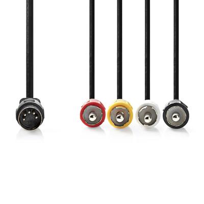 DIN-Audiokabel | DIN 5-Pins Male | 4x RCA Male | Vernikkeld | 1.00 m | Rond | PVC | Zwart