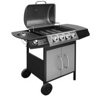 VidaXL Gasbarbecue 4+1 kookzone zwart en zilver - thumbnail