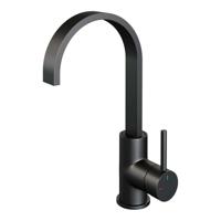 Wastafelmengkraan Brauer Black Edition Coldstart Opbouw Hoog Plat Gebogen Ronde Hendel Mat Zwart - thumbnail