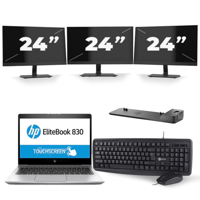 HP EliteBook 830 G5 - Intel Core i7-8e Generatie - 13 inch - 16GB RAM - 256GB SSD - Windows 11 + 3x 24 inch Monitor