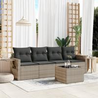 5-delige Loungeset met kussens poly rattan lichtgrijs - thumbnail