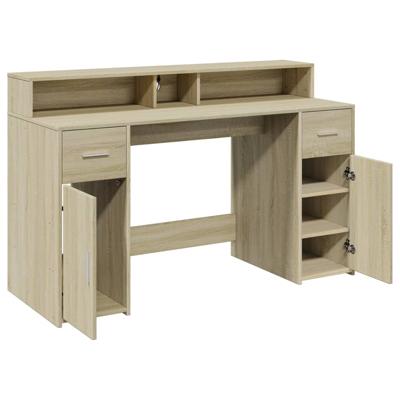 Bureau met LED-verlichting 200x55x91 cm hout sonoma eikenkleur - thumbnail