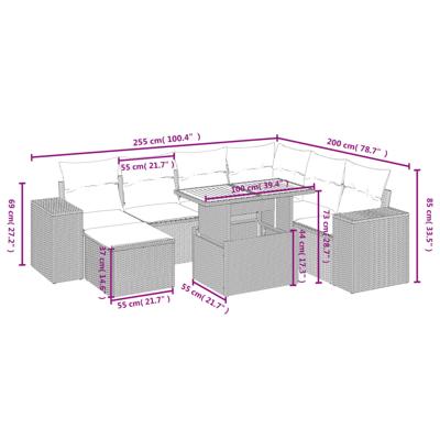 5-delige Loungeset met kussens poly rattan en acaciahout beige