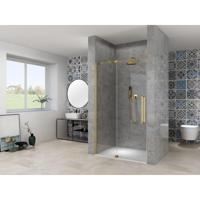 Van Rijn Products ST08 Nis draaideur - 140x200cm - helder glas - dikte 8mm - 2 delig - muurprofiel - stabilisatiestang - Messing ST08300140HESB - thumbnail