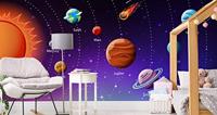 Fotobehang - Zonnestelsel met namen II, Kinderkamer, premium print, inclusief behanglijm - thumbnail