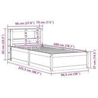 Bedframe met hoofdbord massief grenenhout wasbruin 90x200 cm - thumbnail