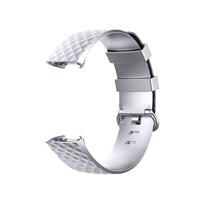 Fitbit Charge 3 & 4 siliconen diamant pattern bandje - Maat: Small - Zilver - thumbnail