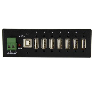 StarTech.com 7-poorts USB 2.0 hub - industriële USB-A hub van metaal met ESD en 350 W overspanningsbeveiliging - montage van DIN-rail/muur/bureau mogelijk - TAA-CONFORM - USB expander hub