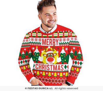 Foute Kerst Sweater Merry Christmas Rendier Rood Heren