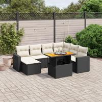 8-delige Loungeset met kussens poly rattan zwart - thumbnail