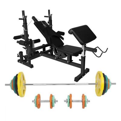 Universele Halterbank Zwart Met 100 kg Halterset Gripper Gietijzer Rubber Coating - Schroefsluiting 30 mm