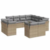 12-delige Loungeset met kussens poly rattan beige - thumbnail